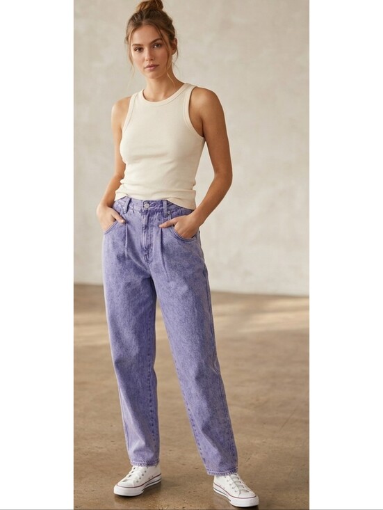 lizwear Denim - Lizwear Vintage Pleated Mom Jeans Acid Washed Lavender Size 8